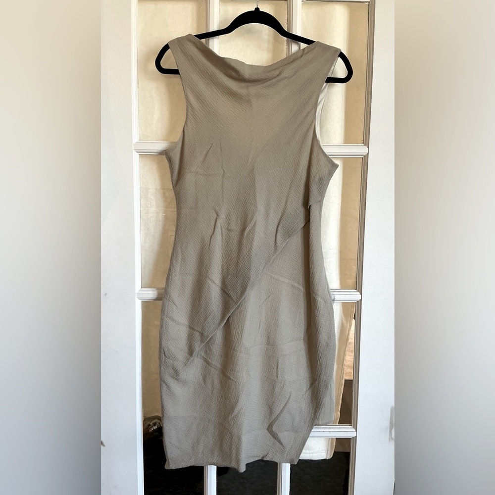 Helmut Lang Taupe Wool Blend Sleeveless Dress w/Asymmetric Drape - size 12